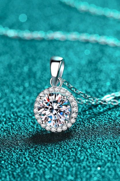 Adored Chance to Charm 1 Carat Moissanite Round Pendant Chain Necklace 