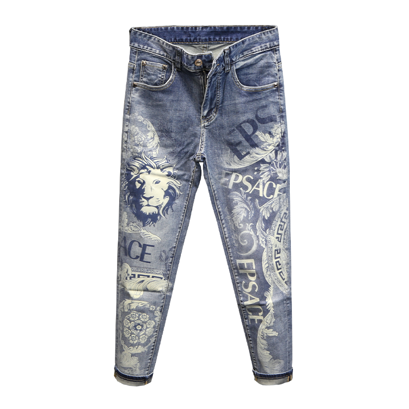 Lion Print Men's Jeans Summer New Slim Fit