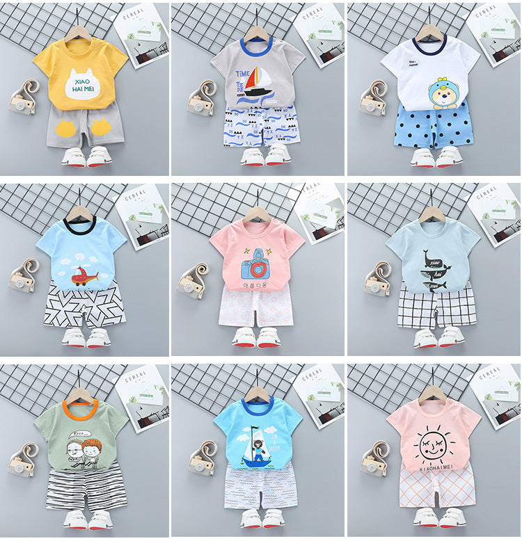 Children's Short-sleeved Suit Pure Cotton Korean T-shirt Shorts