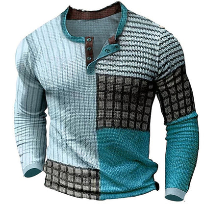 European And American 3d Printed Three-button Long-sleeved Pullover