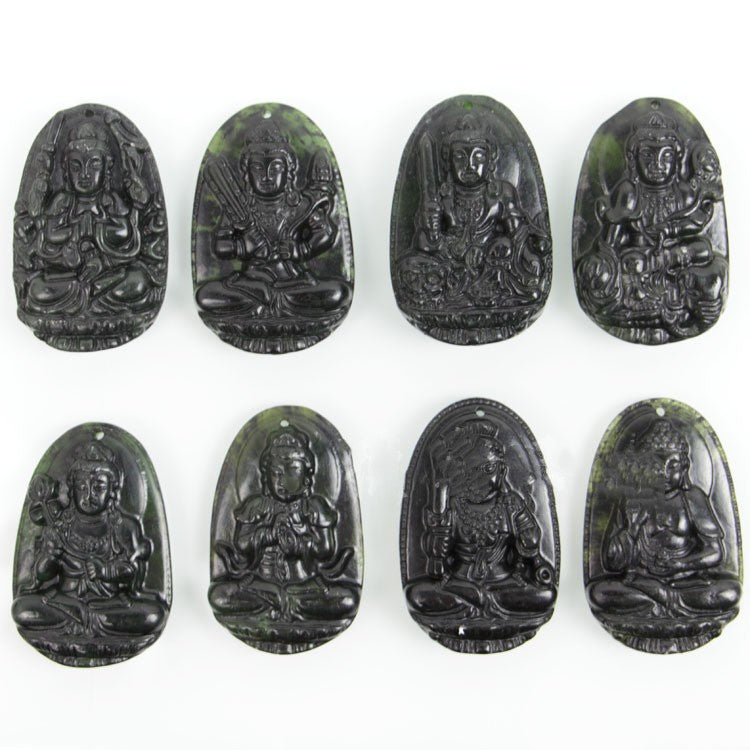 Dark Green Jade Guanyin Buddha Serpentine Black Green Jade Pendant