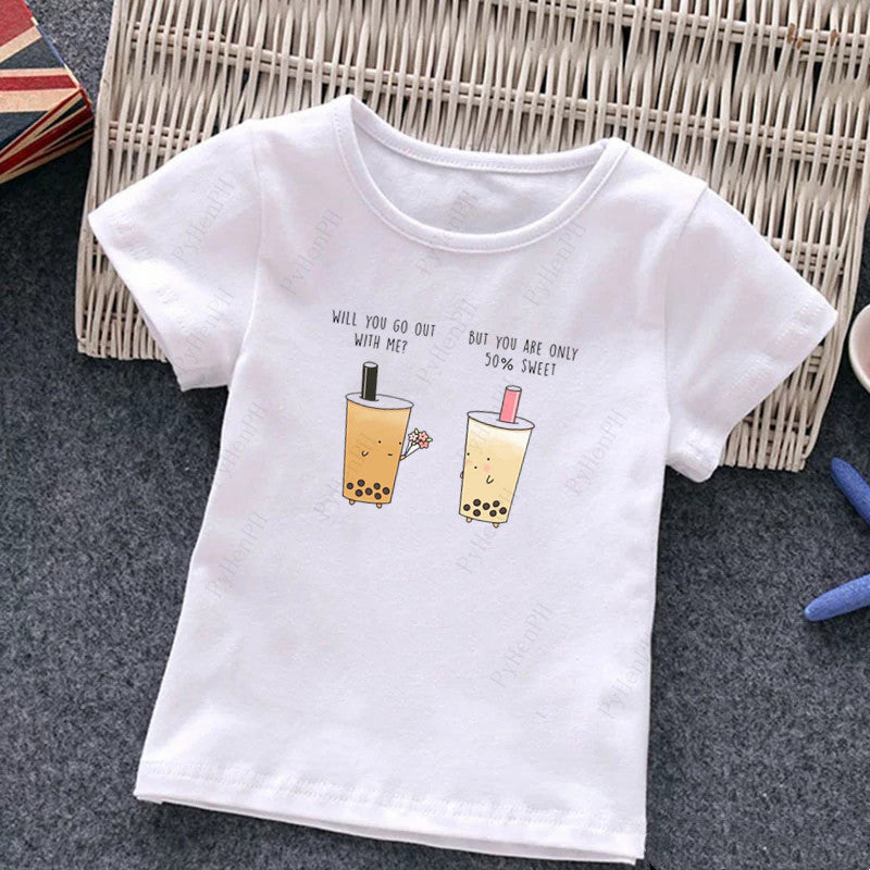 Cute Milk Tea Print Children's T-shirt