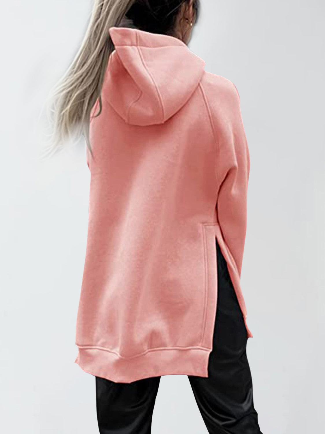 Slit Pocketed Raglan Sleeve Hoodie 