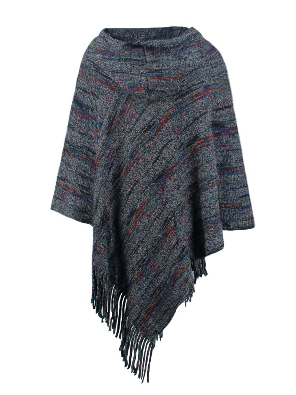 Fringe Hem Hooded Poncho 