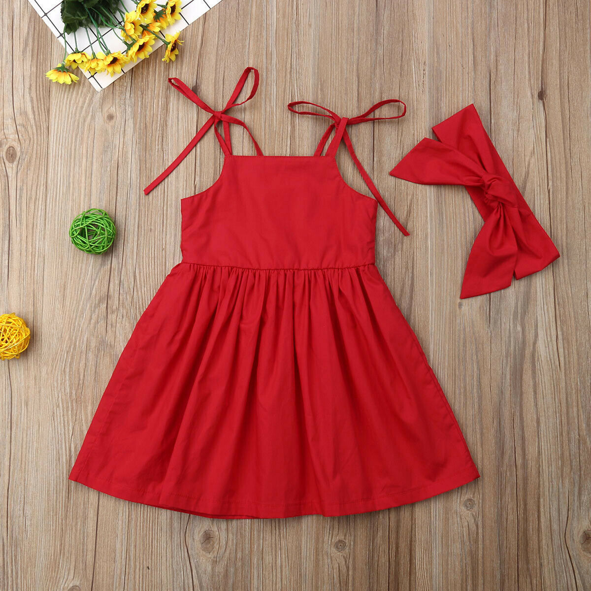 Girls' Solid Color Sling Dress Headdress Two Piece Set