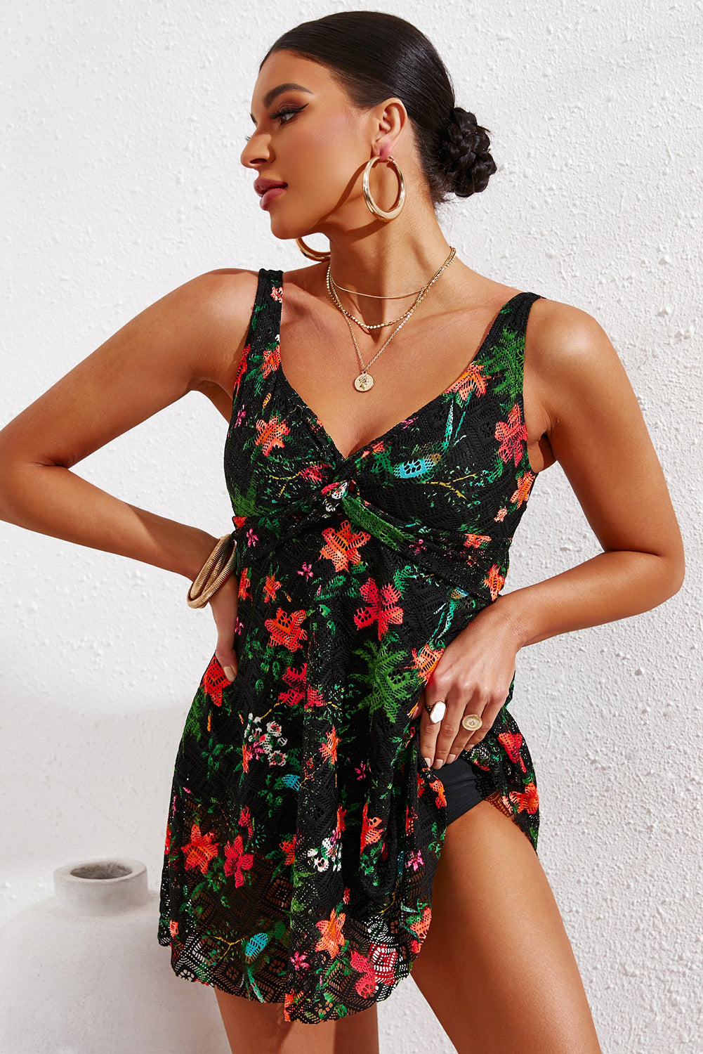 Full Size Twist Front Sleeveless Swim Dress - Babbazon new