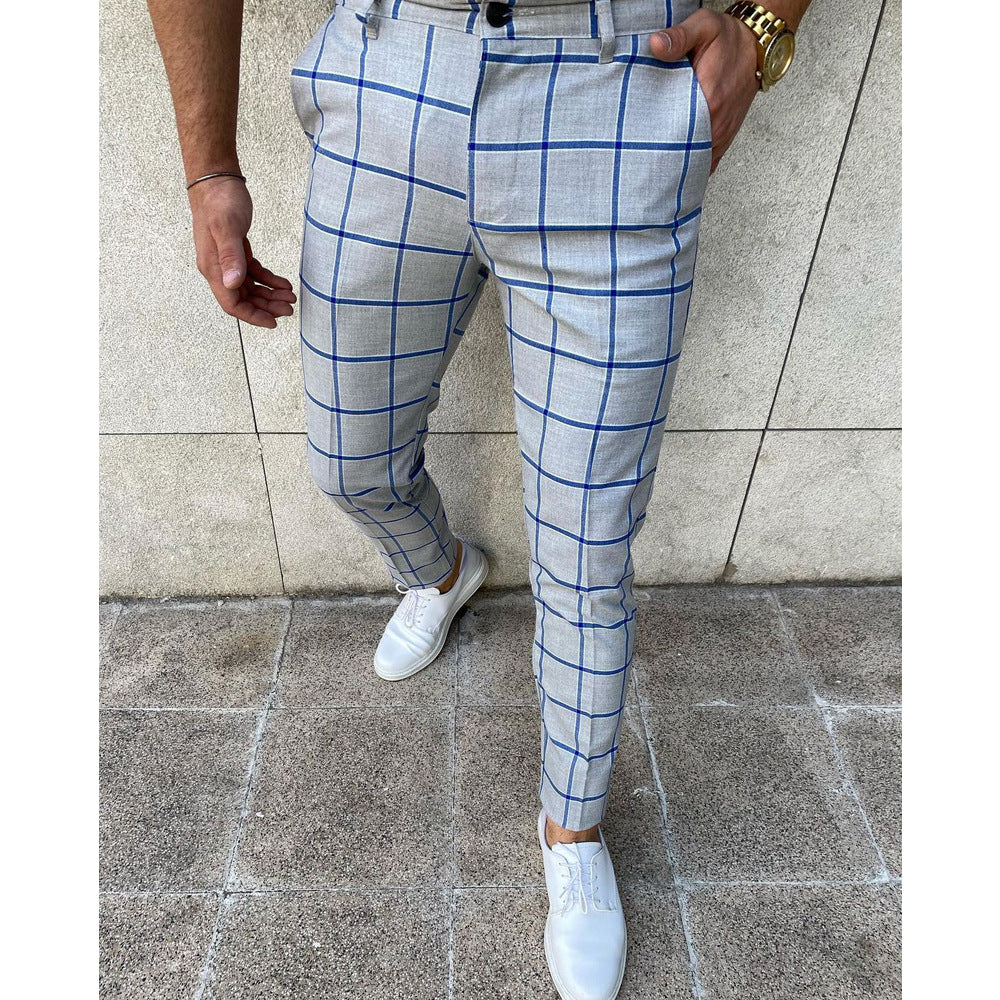 European And American Men's Simple Plaid Printed Casual Pants