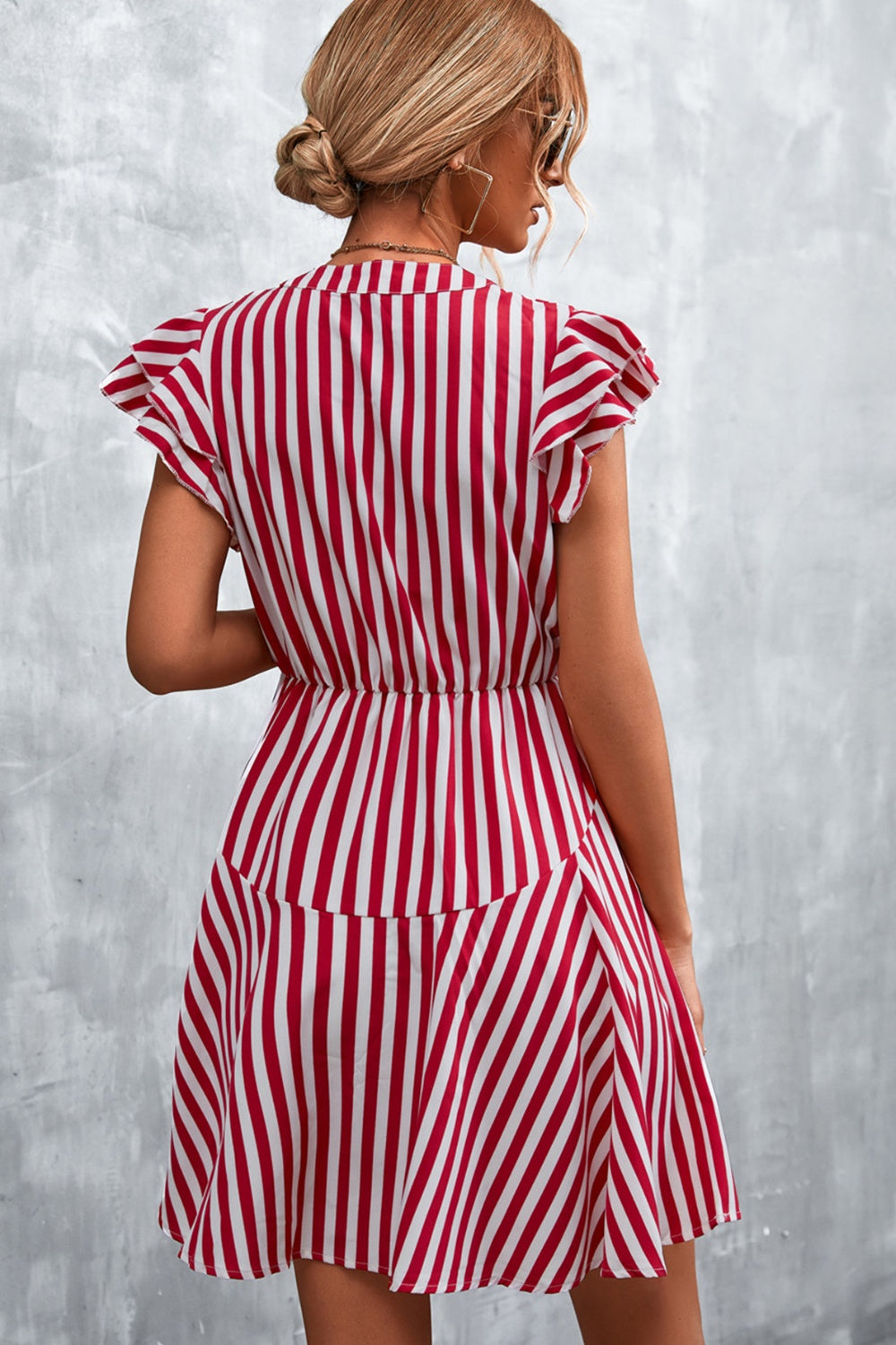 Ruffled Striped Cap Sleeve Mini Dress 