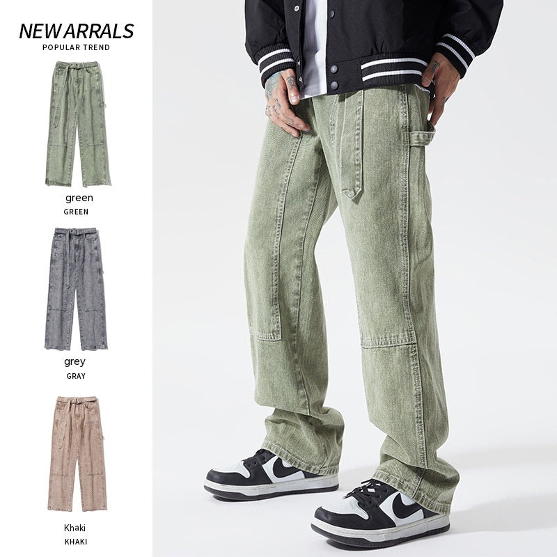 Autumn High Street Denim Fashion Trendy Colorful Loose Men's And Women's Same Pants