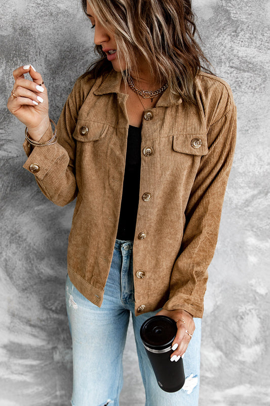 Corduroy Long Sleeve Jacket - Babbazon Jacket