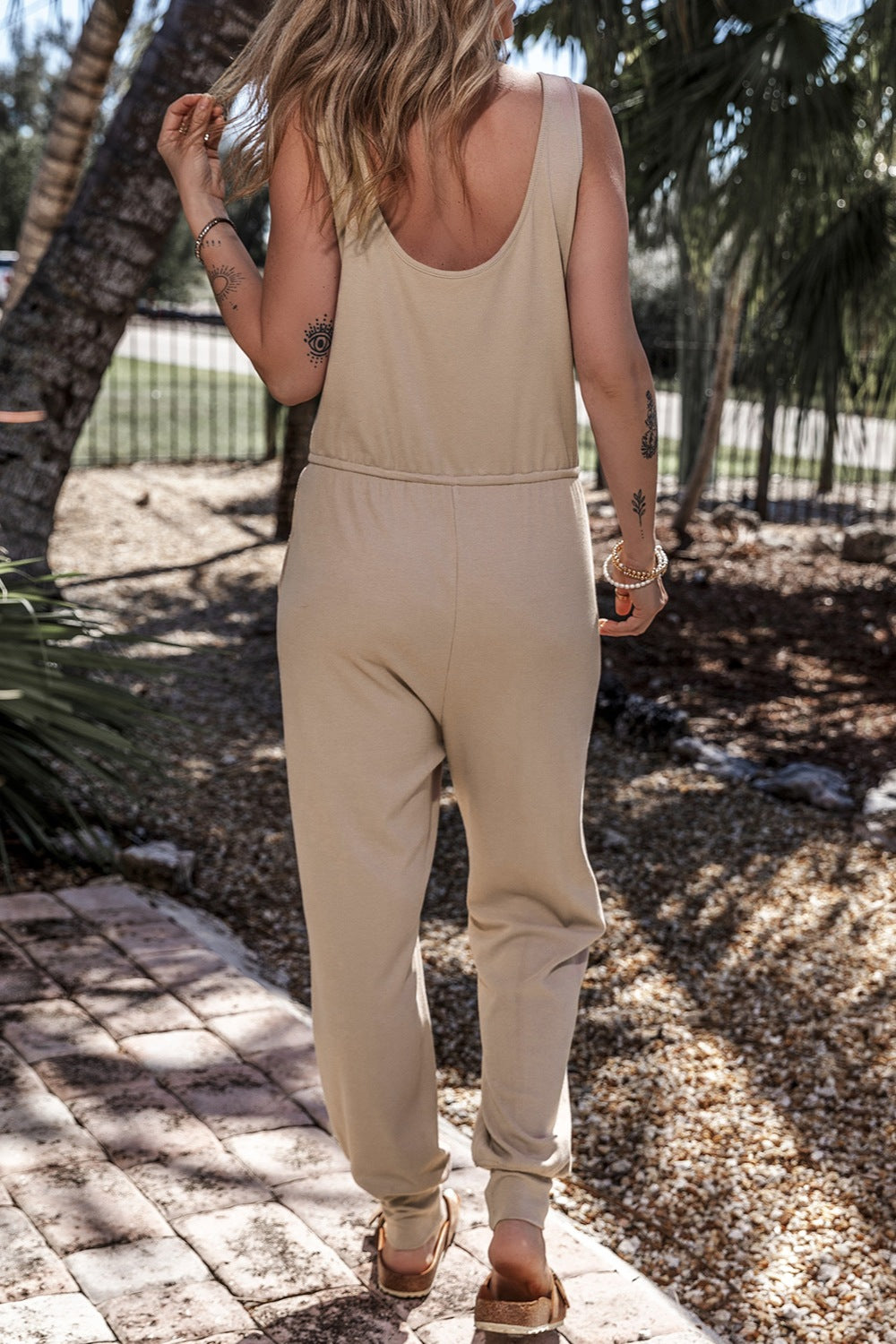 Drawstring Notched Wide Strap Jumpsuit 