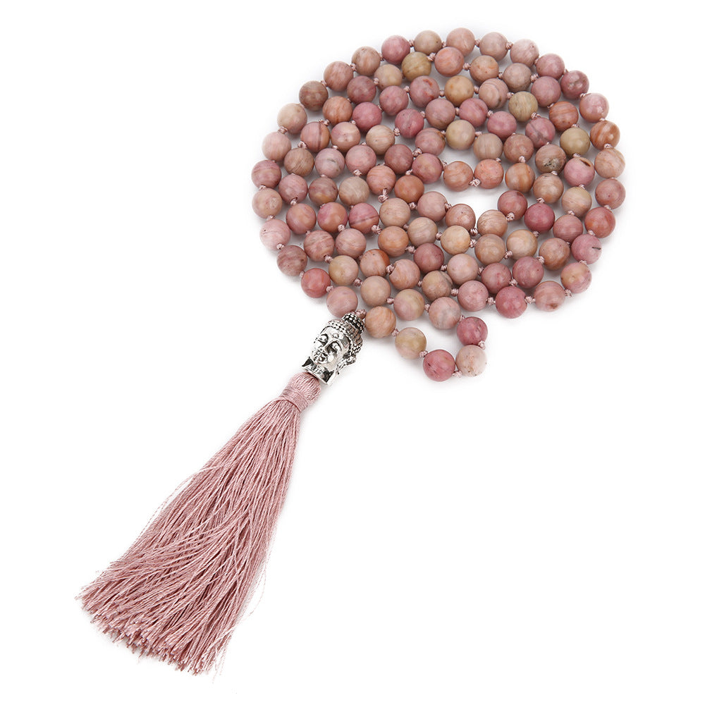 Semi-Precious Meditation Knotted Beaded Fringe Necklace