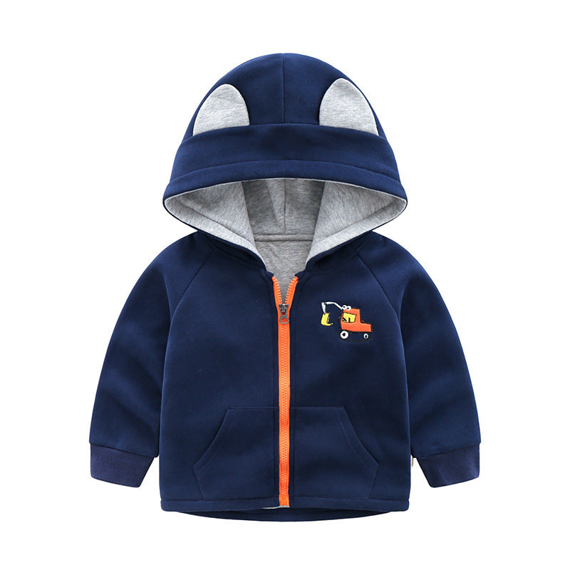 Thicken Children's Hooded Zipper Shirt For Small And Medium-sized