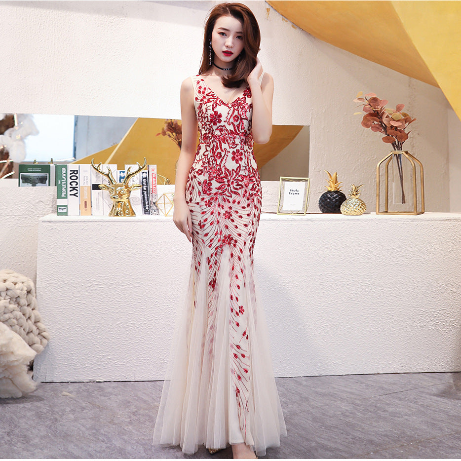 Elegant Temperament Annual Meeting Long Fishtail Sequin Sexy Dress