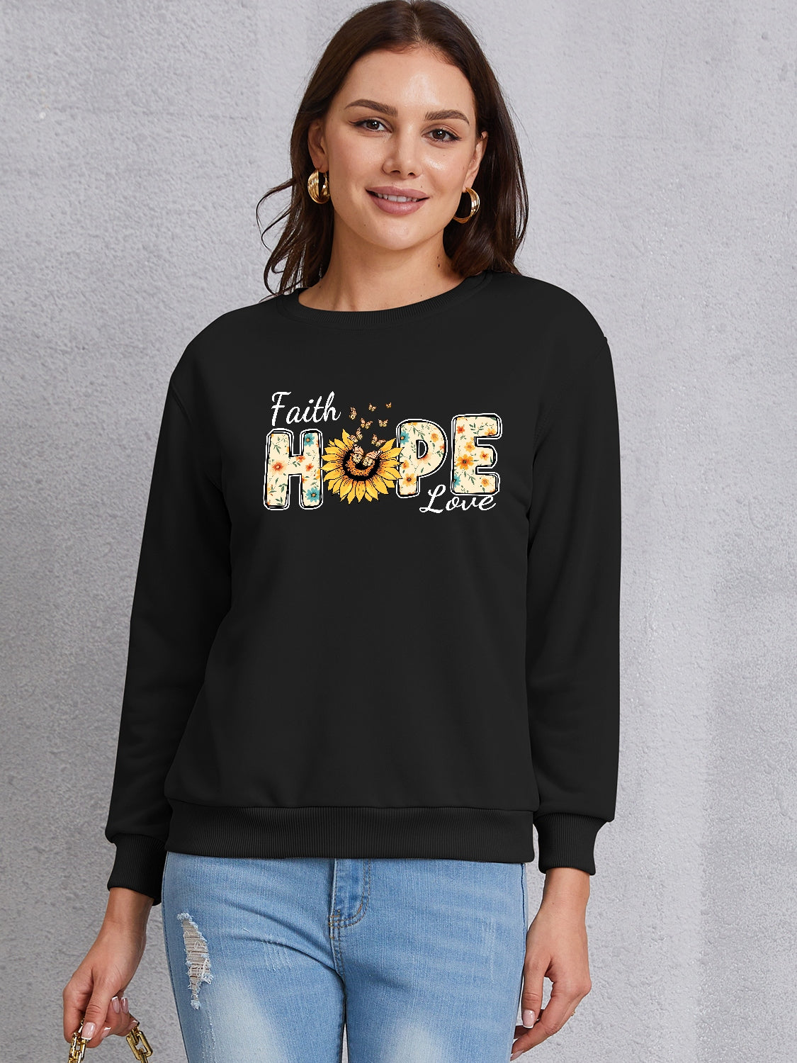 FAITH HOPE LOVE Round Neck Sweatshirt