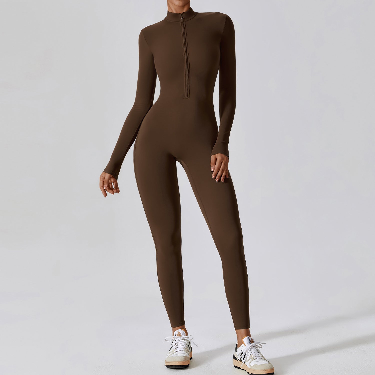 Women's Long-sleeve Zipper Yoga Sports Jumpsuit 