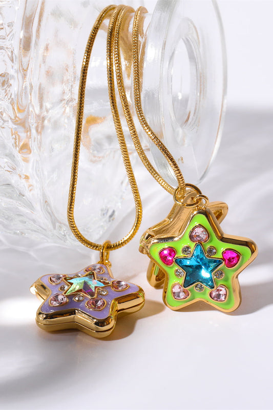 Rhinestone Decor Star Box Pendant Necklace 