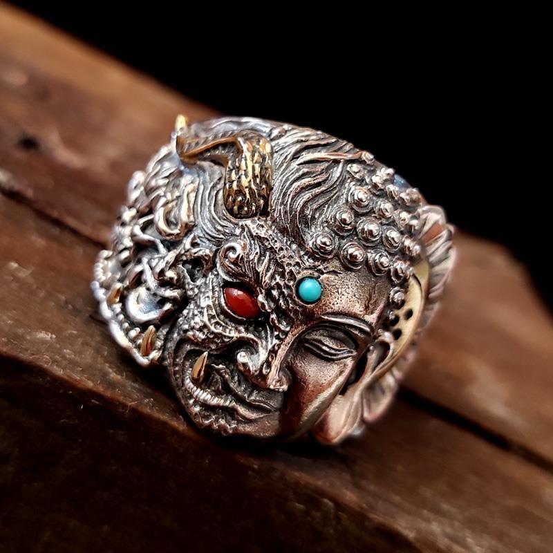 Half Devil Half Buddha Silver Ring Personality Silver Ring