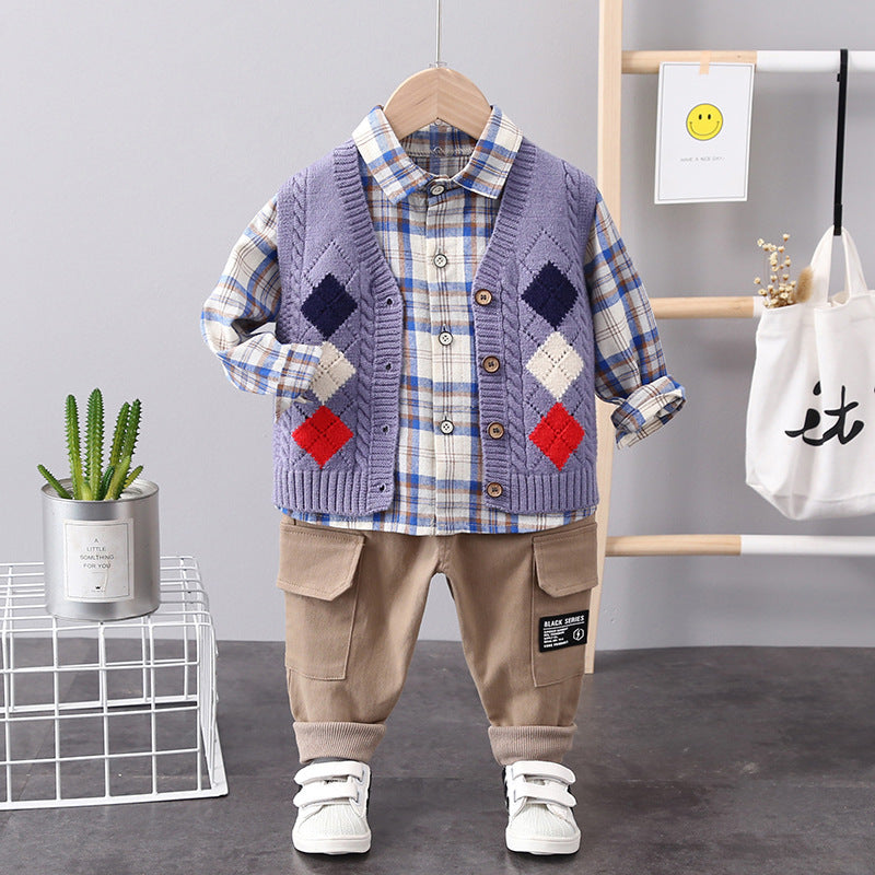 Three-piece Boys Sweater Vest Set