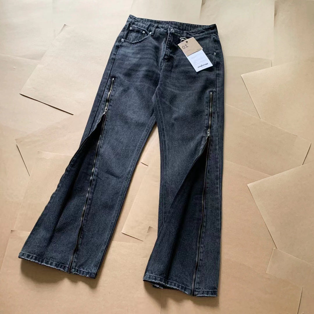 Men's Zipper Jeans Washed Old