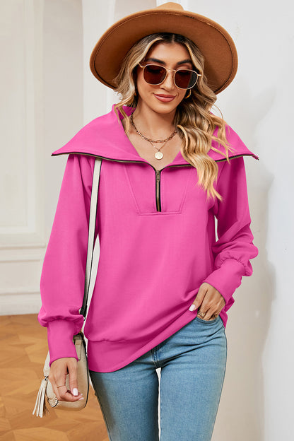 Half Zip Lantern Sleeve Sweatshirt