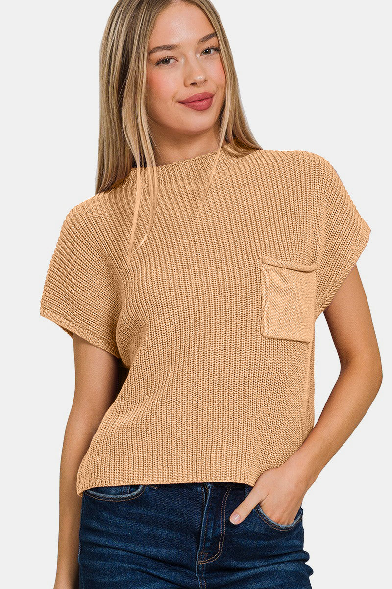 Zenana Mock Neck Short Sleeve Cropped Sweater 