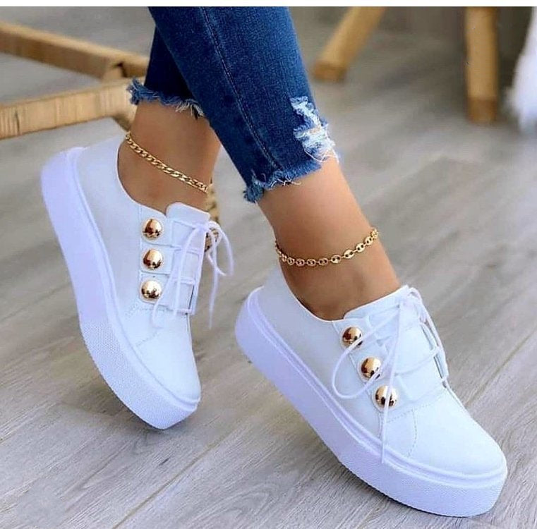 Lace-up Flats Sneakers Women Rivet Casual Shoes 