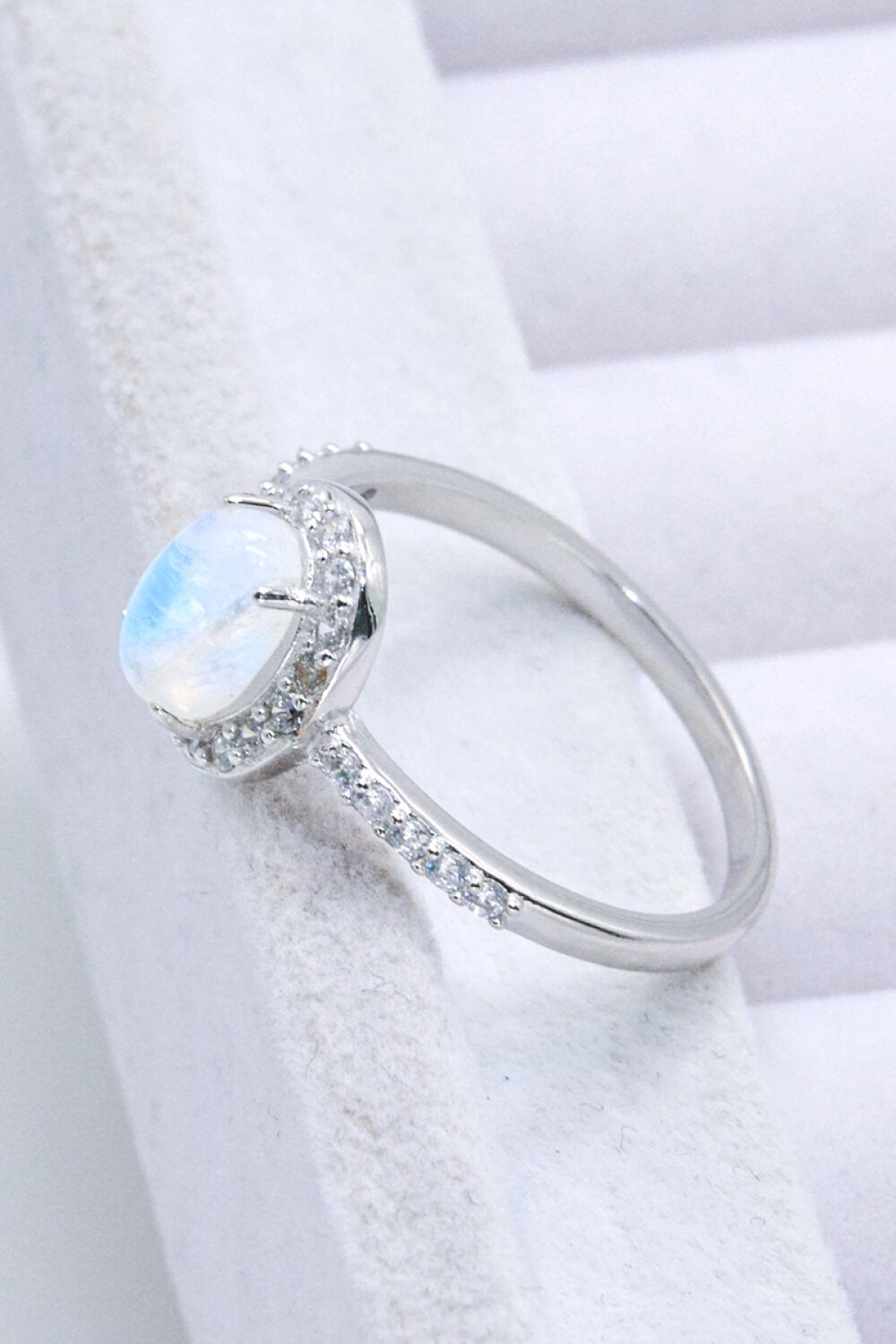 925 Sterling Silver Natural Moonstone Halo Ring 