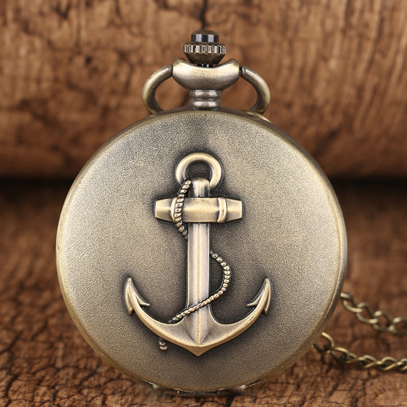 Retro Boat Anchor Embossed Lanyard Pocket Watch