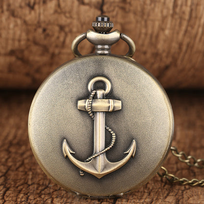 Retro Boat Anchor Embossed Lanyard Pocket Watch