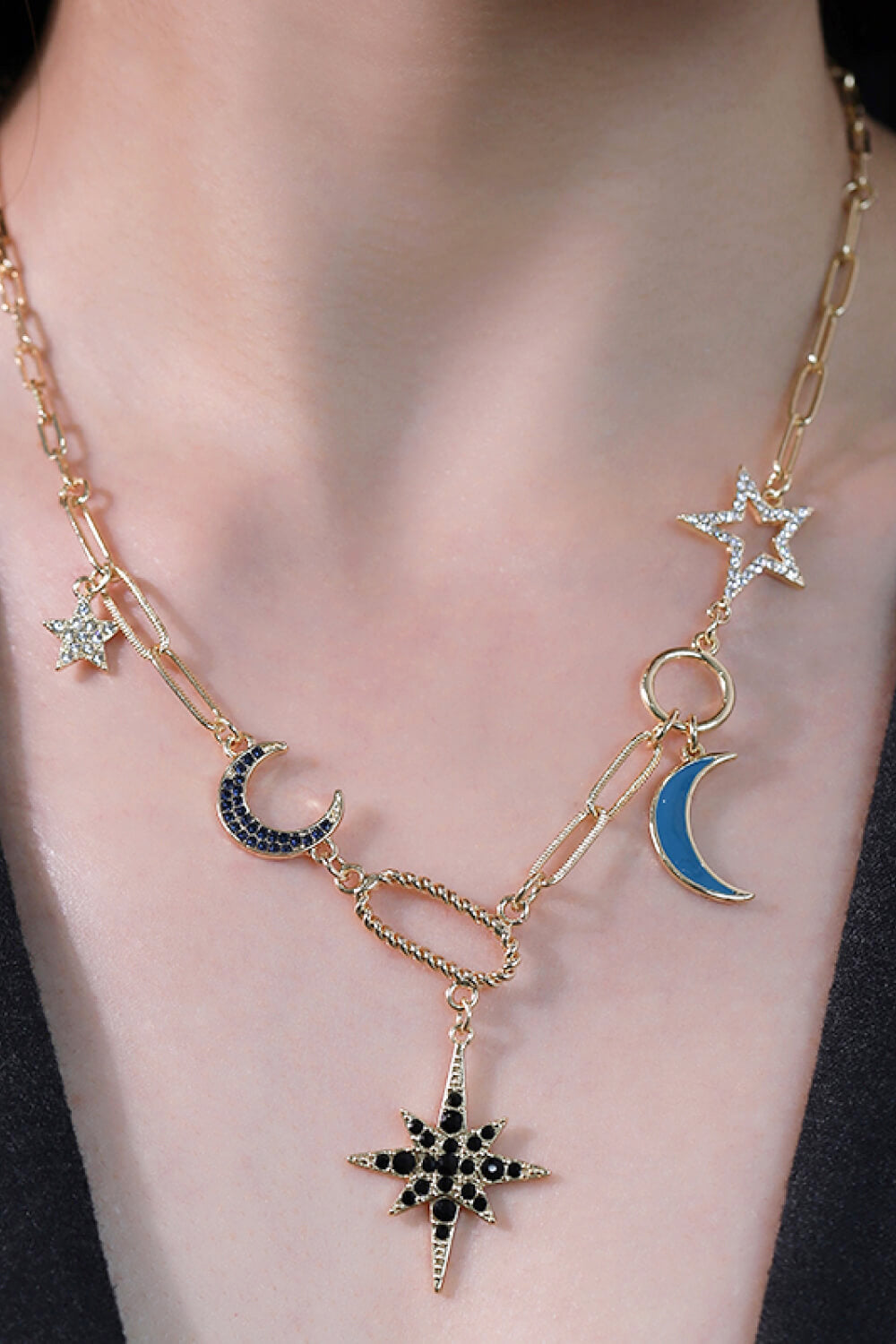 5-Piece Wholesale Star and Moon Rhinestone Alloy Necklace 