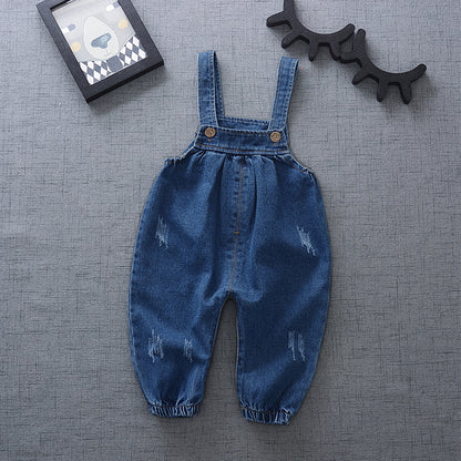 Boys and girls baby denim suspenders trousers