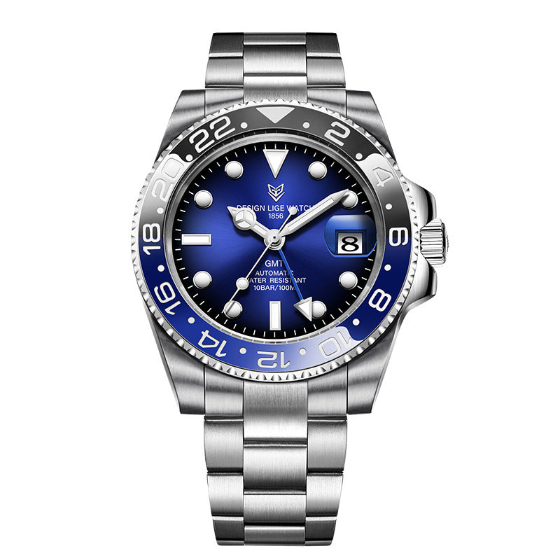 LIGE Men's Deep Waterproof GMT Clock Watch