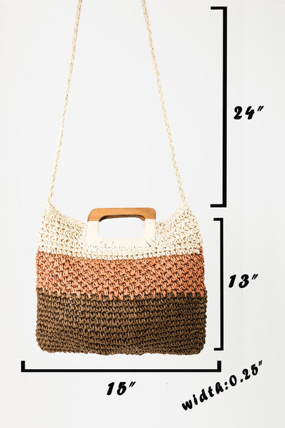 Fame Color Block Double-Use Braided Tote Bag 