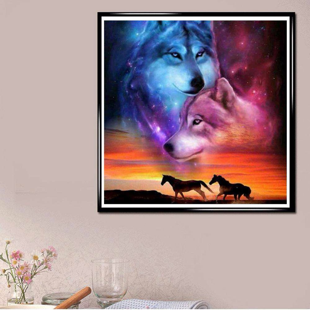 Diamond Painting Theme Two Wolves And Horse Quan 5D Embroidery DIY Cross Stitch 3D Rhinestones