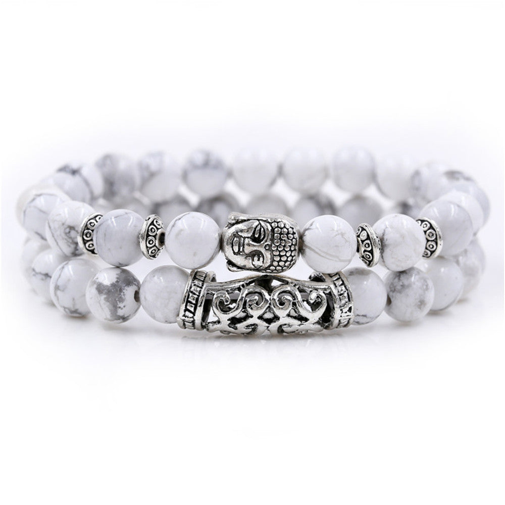 Creative Personality Energy Stone Hand-worn UFO Buddha Head Round Tube Wristband Bracelet Suit