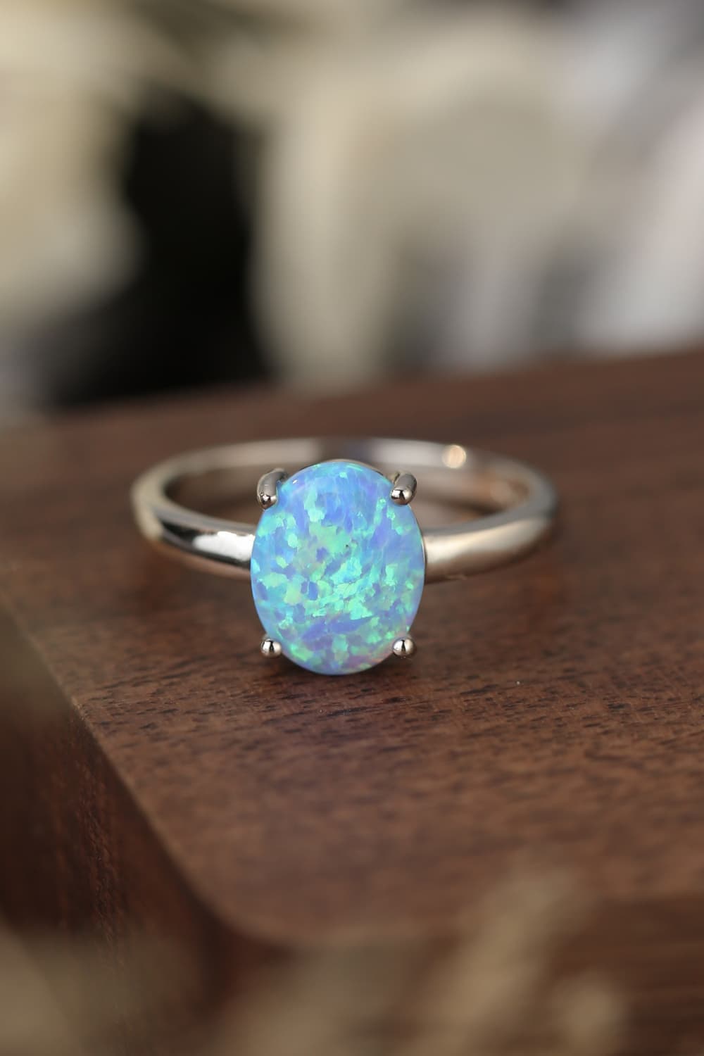 925 Sterling Silver Opal Solitaire Ring 