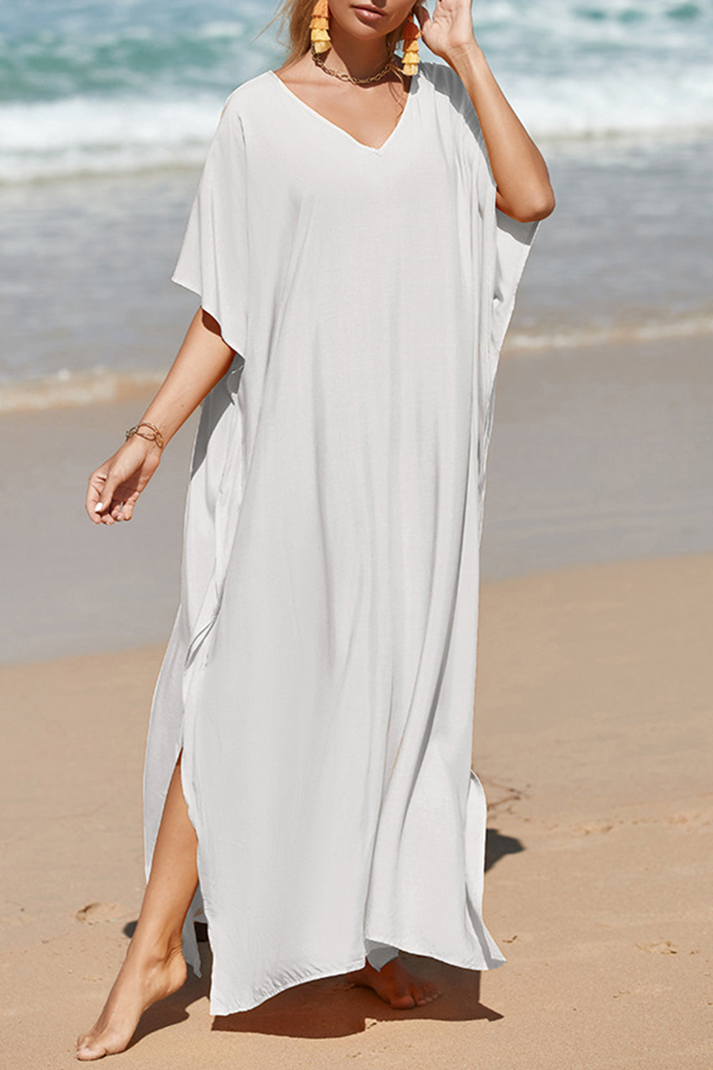 Slit V-Neck Half Sleeve Cover-Up 