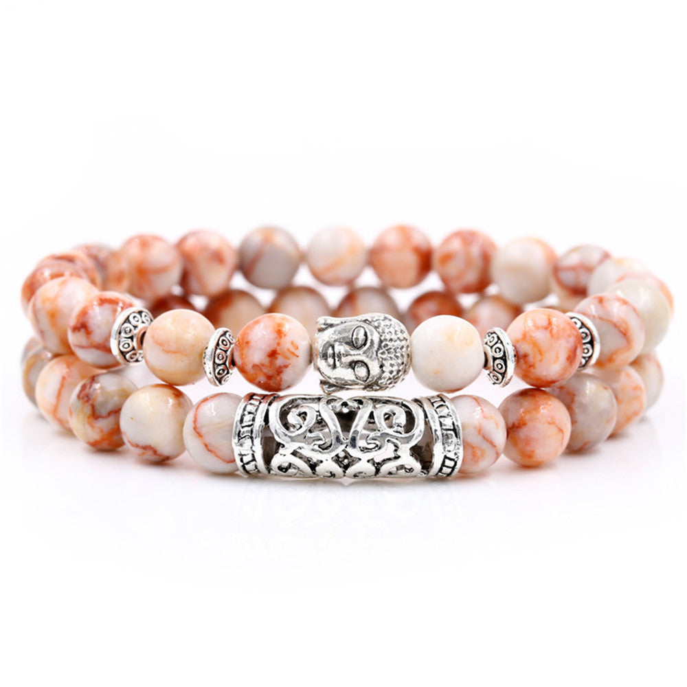 Creative Personality Energy Stone Hand-worn UFO Buddha Head Round Tube Wristband Bracelet Suit