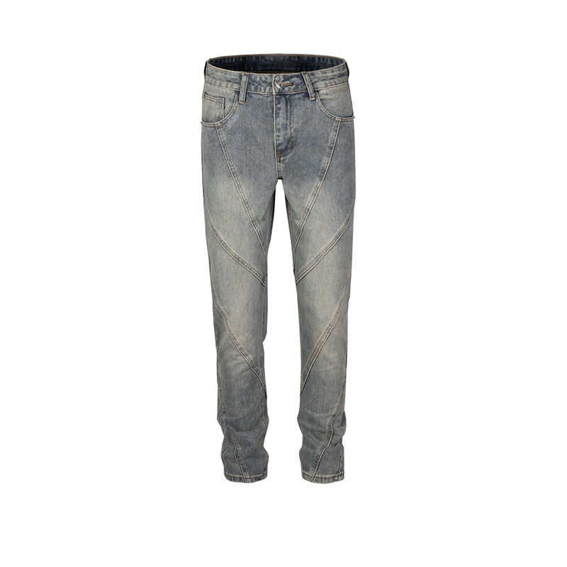 Patchwork Trousers Unisex Washed And Distressed Slim Skinny Denim