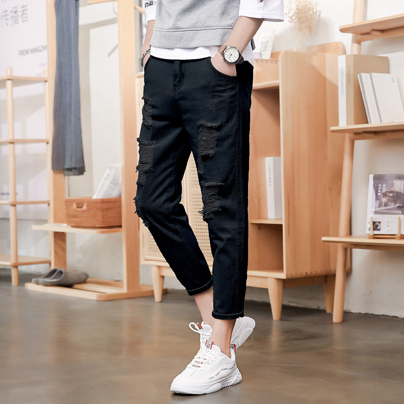 Trendy shaved light-colored beggar pants