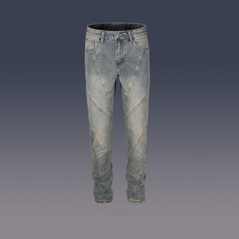 Patchwork Trousers Unisex Washed And Distressed Slim Skinny Denim