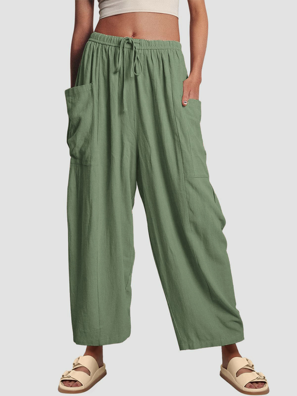 Full Size Wide Leg Pants with Pockets - Babbazon New Products