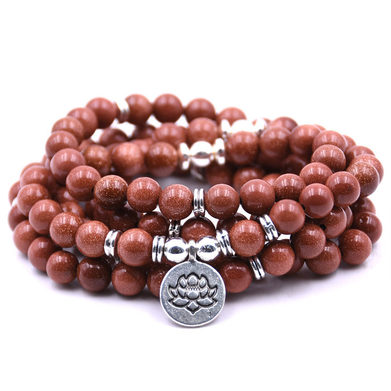 silver Lotus pendant Buddha beads religion Yoga Bracelet