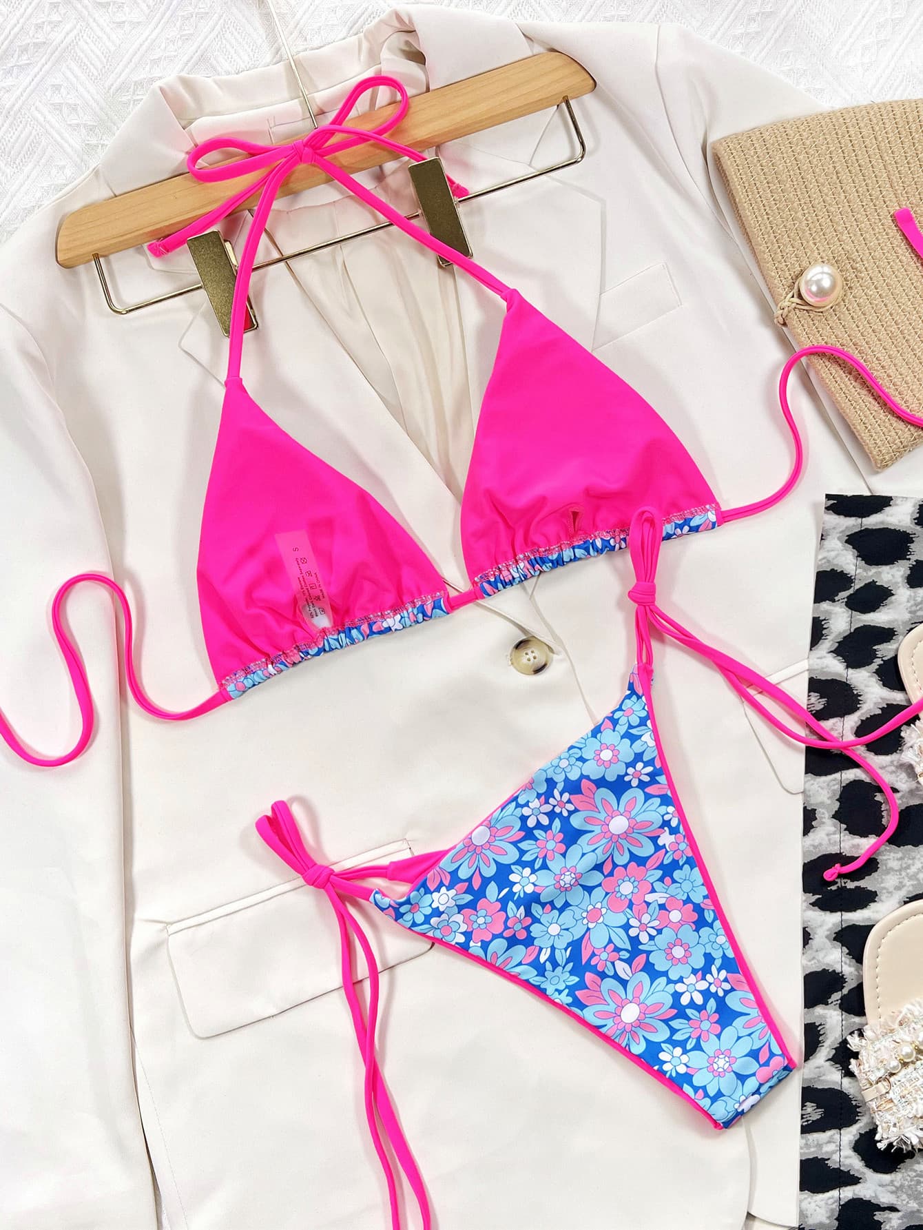 Floral Halter Neck Tie Side Bikini Set 