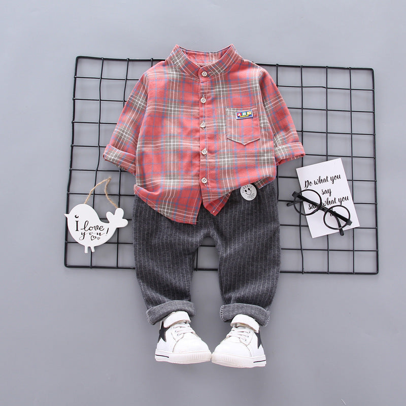 Children's Two-piece Baby Long-sleeved Plaid Shirt