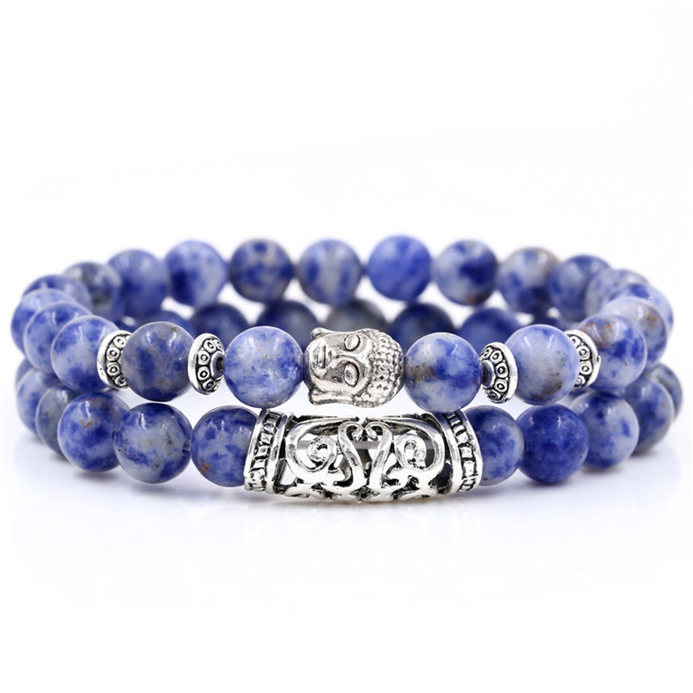 Creative Personality Energy Stone Hand-worn UFO Buddha Head Round Tube Wristband Bracelet Suit