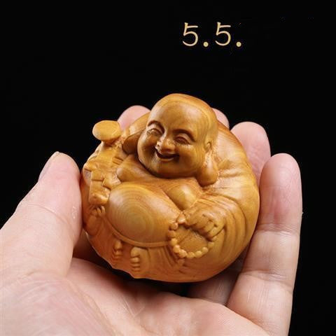 Boxwood Carving Maitreya Buddha Laughing Buddha Hand Piece Lucky Small Ornament