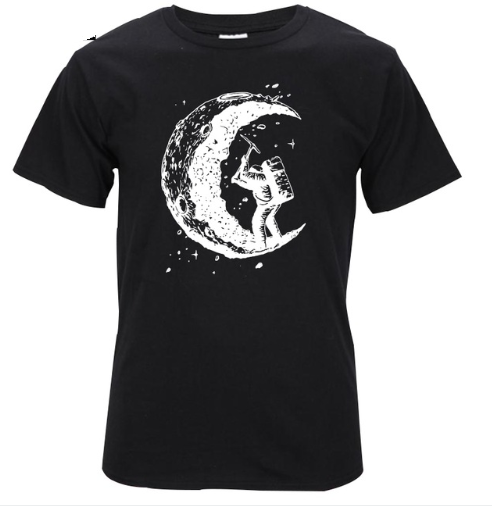 Digging The Moon Print Casual Mens O-neck T Shirts Fashion Men's Tops Men T-shirt Short Sleeve Men Tshirt 