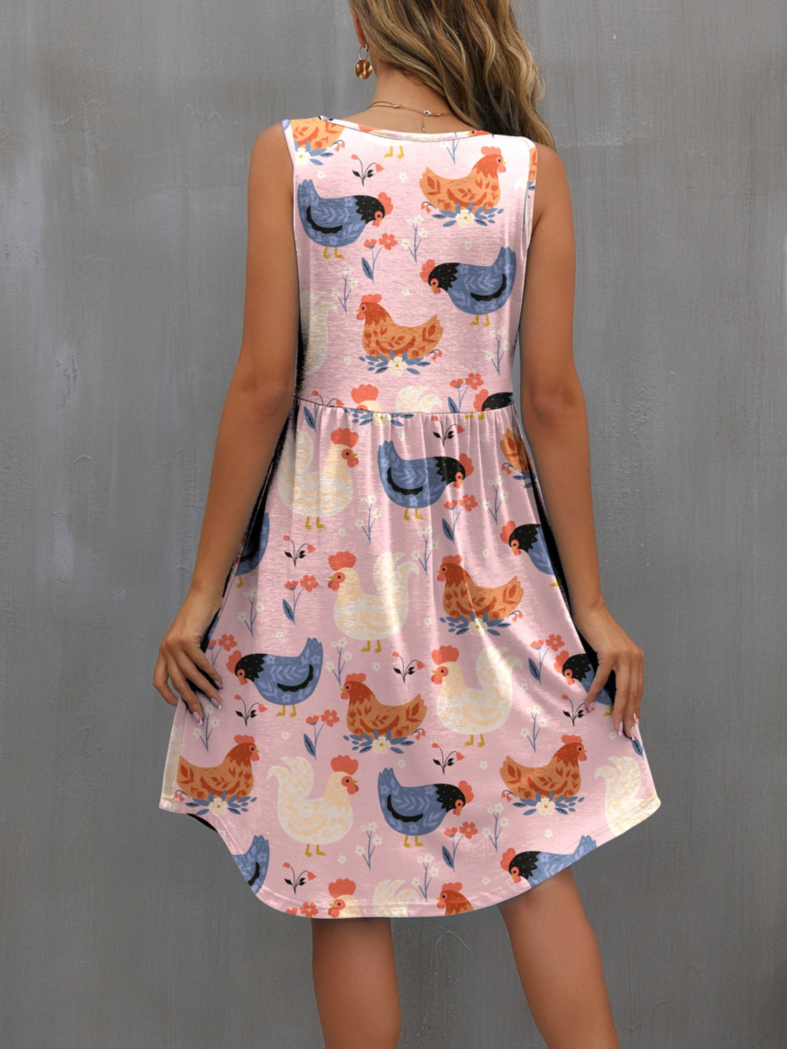 Printed Round Neck Sleeveless Dress